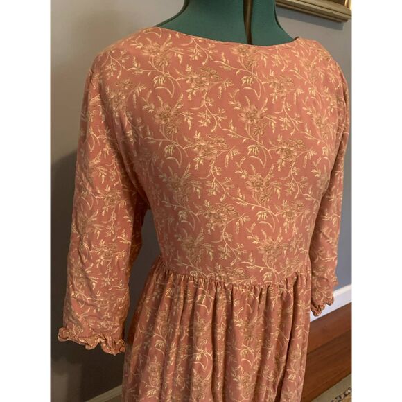 April Cornell Pink Floral 1/2 Sleeve Vintage Midi Sun Dress, size XL - Picture 5 of 6